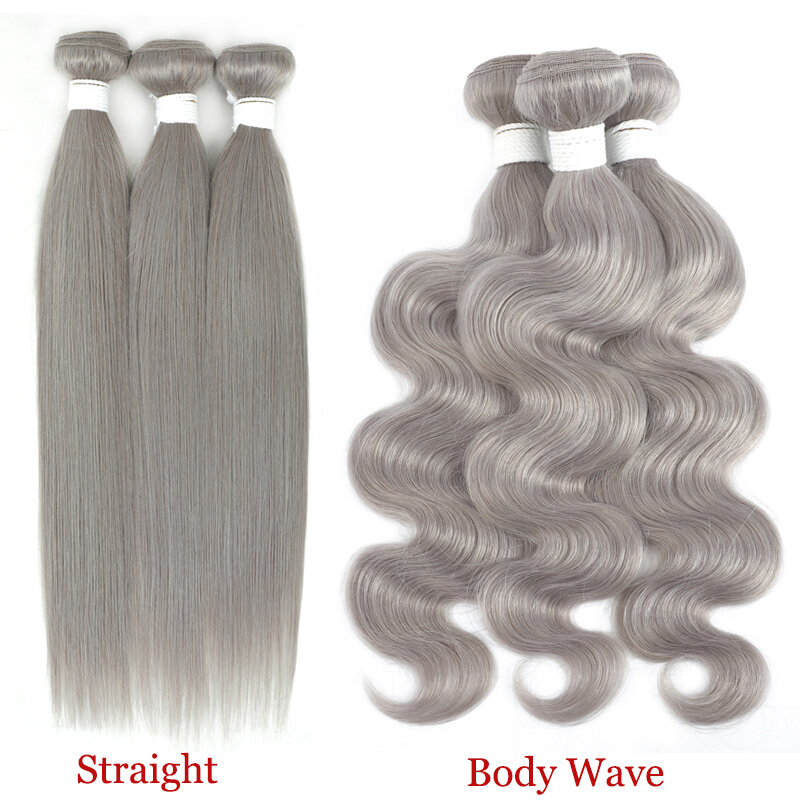 I capelli brasiliani tessono i fasci di capelli di colore grigio argento fasci di capelli del corpo onda 100% estensione dei capelli umani Pre-colorati Remy tessuto dei capelli