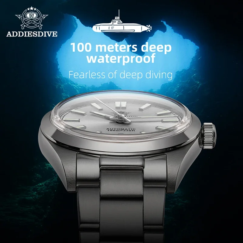 Бренд ADDIESDIVE, 36 мм PT5000 автоматические механические часы с зеркальным покрытием, стеклянные часы с крышкой кастрюли, светящиеся наручные часы для дайвинга 100 м