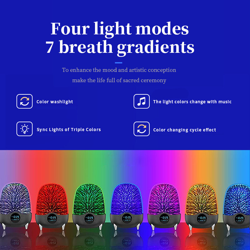 Luci d'atmosfera colorate LED Night Light 3D Breathing Light altoparlante Bluetooth orologio Display per bambini regali di natale regali