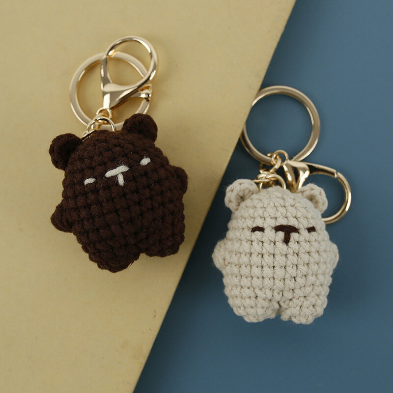 Bonito Pequeno Urso Casal Chaveiros, Boneca única de tricô Cartoon, Chaveiros Chaves Acessórios, Pingente De Saco Kawaii, Crochet Keychain