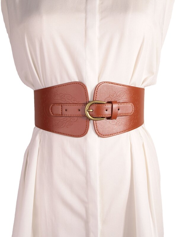 Women's Fashion Leather Waist Belt Embossed Fashion Show Girdle Dress Sweater Belt
