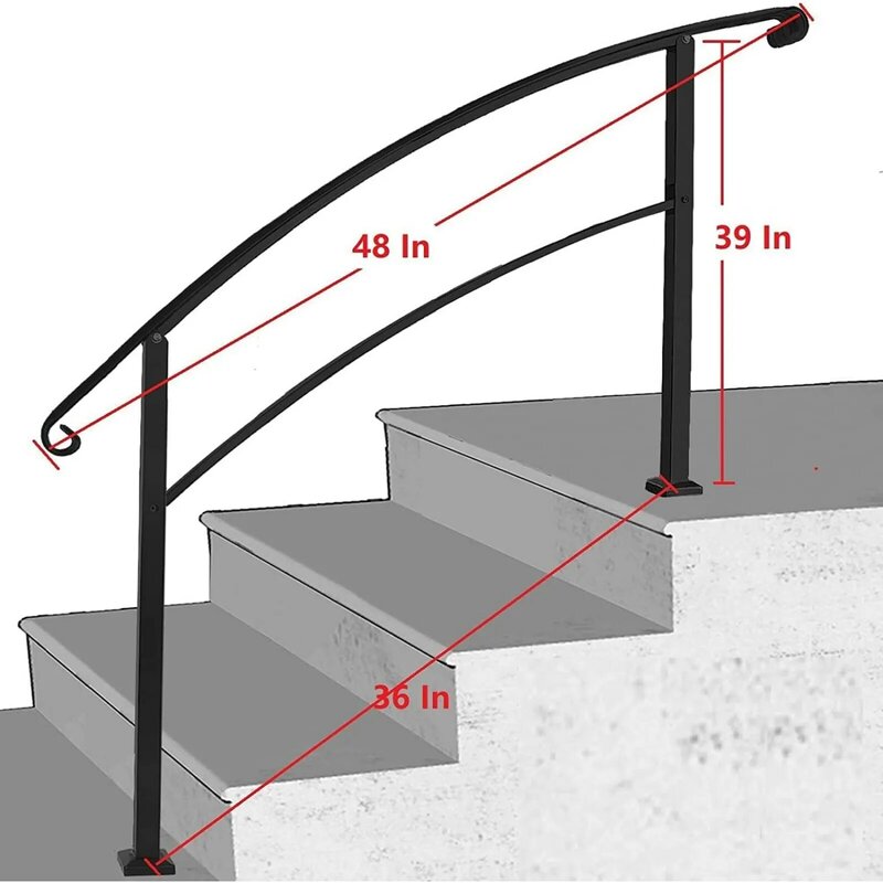 US  Handrails for Outdoor Steps,4 StepTransitional Handrail Metal