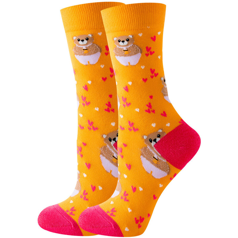 Kaus kaki wanita imut kartun hewan makanan buah kaus kaki Kawaii lucu trendi kaus kaki kasual Harajuku bahagia musim semi stoking musim gugur