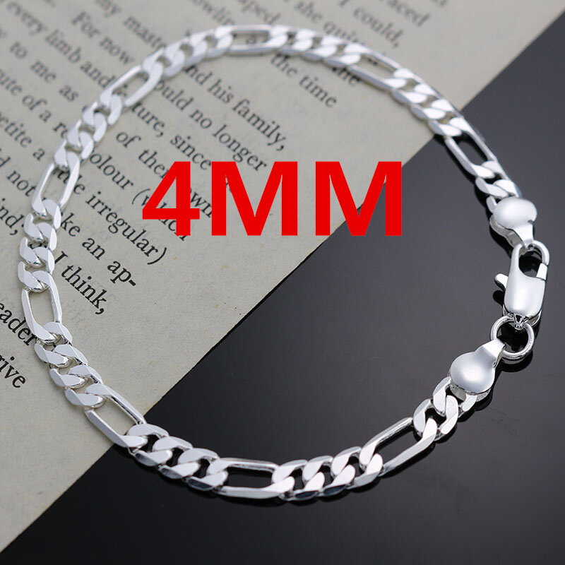 KCRLP Noble New 925 Sterling Silver 4MM Chain for Men Women Bracelet Necklace Jewelry Set Lady Christma Gifts Charms Wedding