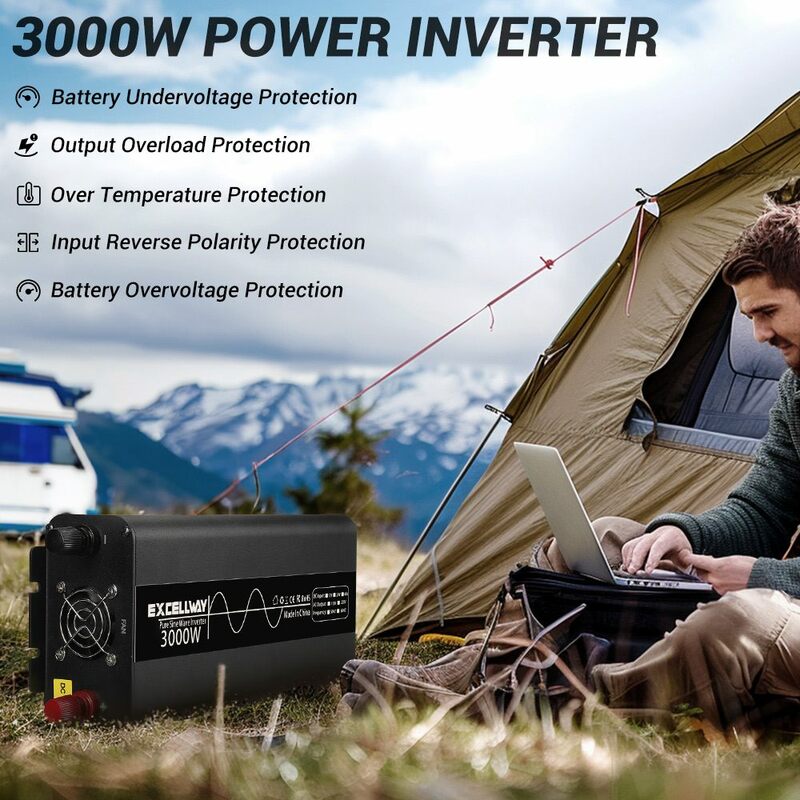 12V to 220V 3000W Converter Pure Sine Wave Power Inverter Car Solar DC to AC Power Converter