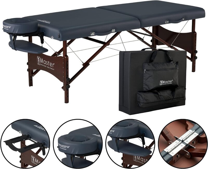 Paquete de mesa de masaje portátil, cojín más denso de 2,5 ", madera dura de nogal, Cables de soporte de acero