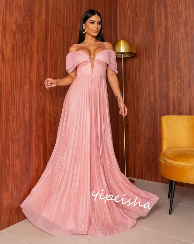 Jersey Draped Engagement A-line Spaghetti Strap Bespoke Occasion Gown Long Dresses