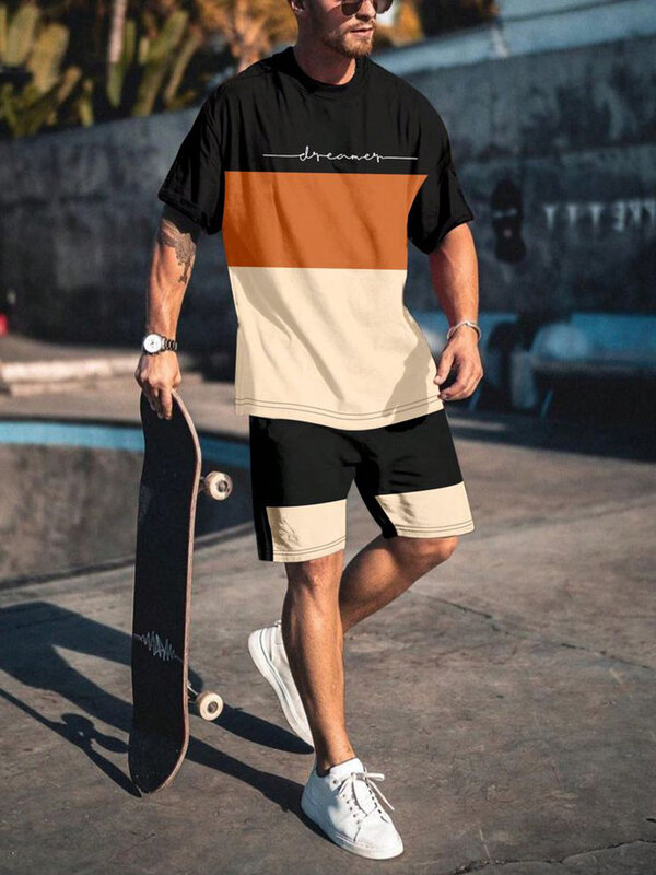 Conjunto de camisetas y pantalones cortos de manga corta para hombre, conjunto de verano con estampado en 3D para hombre, pantalones cortos de playa al aire libre, camiseta de moda urbana