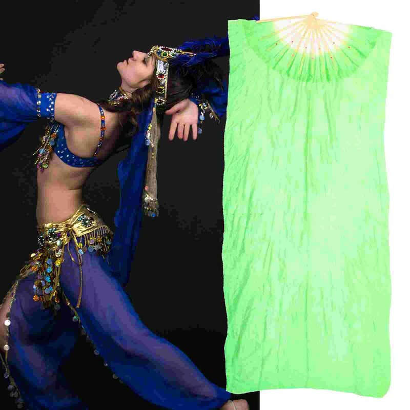 Satin tari hijau pita kerudung syal leher untuk wanita penampilan panggung sutra diperpanjang wanita hijau pita tangan