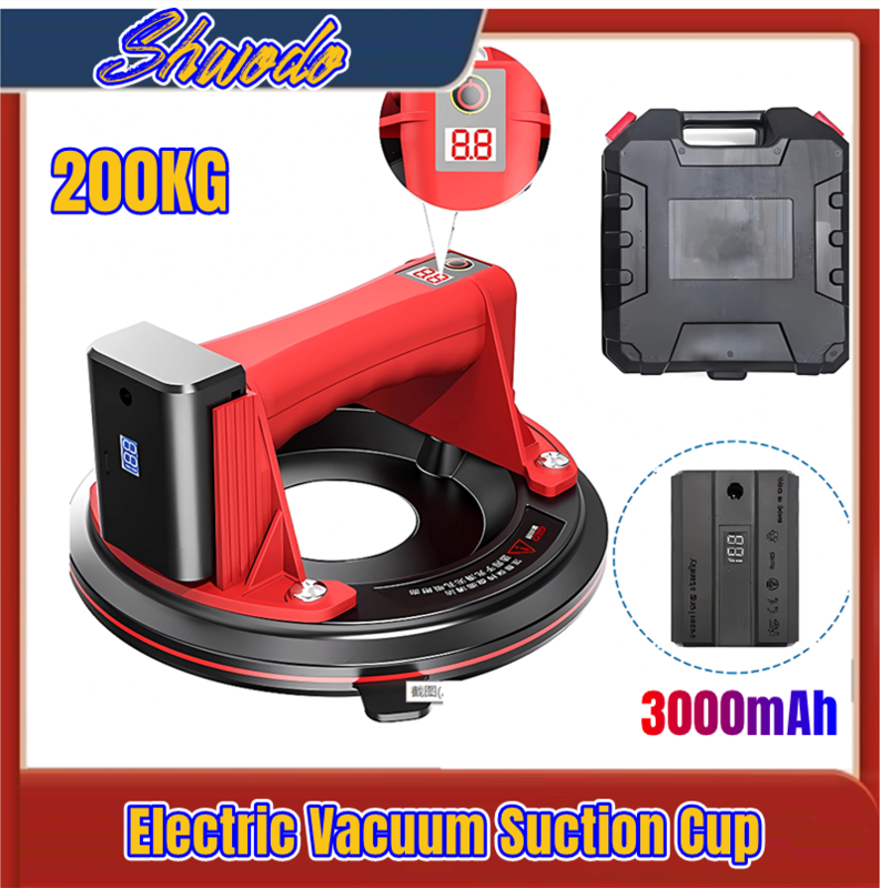 8 Inch 200KG Load Heavy Electric Vacuum Suction Cup Lifter for Glass Tile Suckers Industrial Air Pump with 3000mAh Battery Set