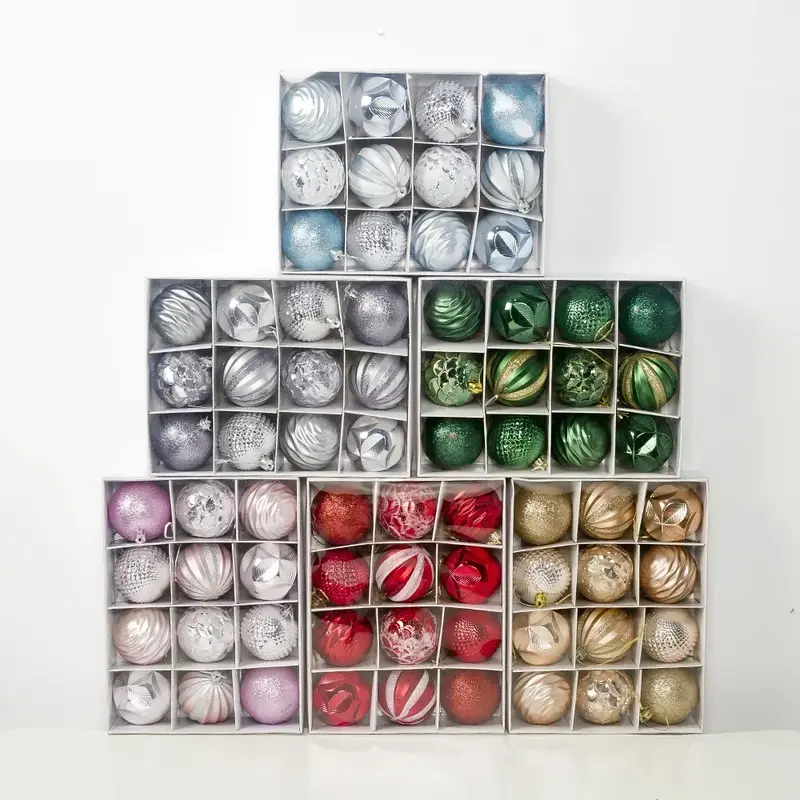 Pendentif Sapin de Noël, Boules Colorées, 12 Boîtes, PVC, Décoration Cadeau, 6cm