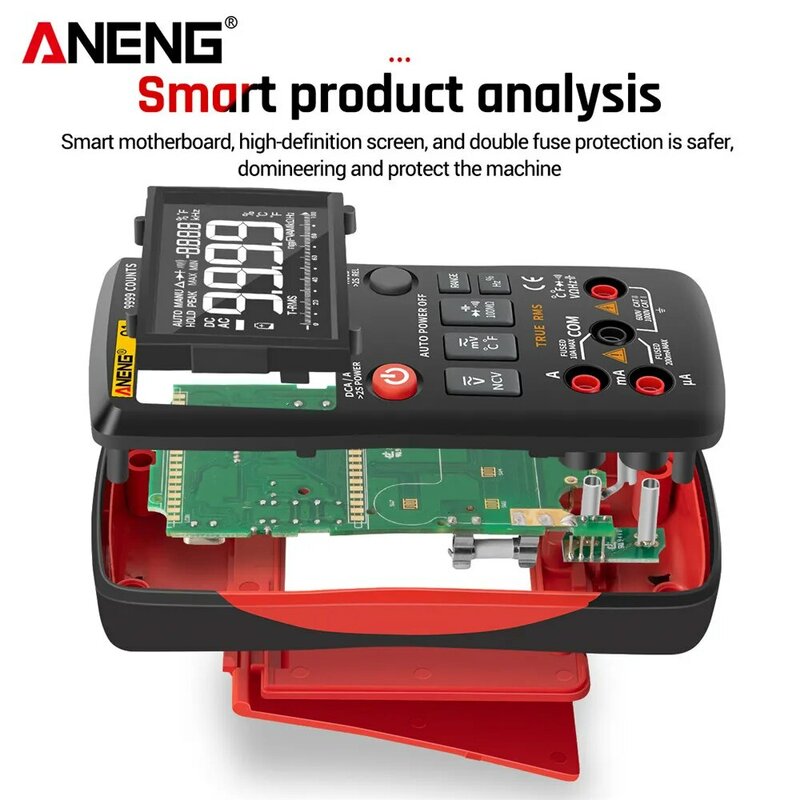 ANENG-Multimétro Q1 digital 9999, probador analógico auténtico, RMS, profesional, bricolaje, transistor, condensador, NCV, medidor lcr