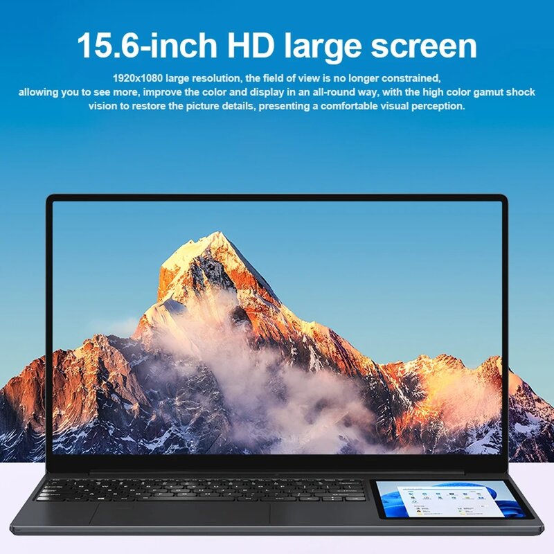 CRELANDER 15.6 "+7" Dual Screen Laptop Intel N100 16GB DDR4 RGB Backlit Teclado Computador Notebook Notebooks Gamers Touchscreen