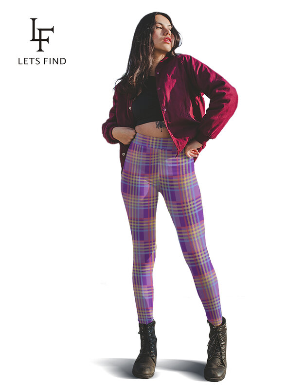 LETSFIND-mallas con estampado a cuadros para mujer, Leggings sexys de cintura alta, pantalones elásticos