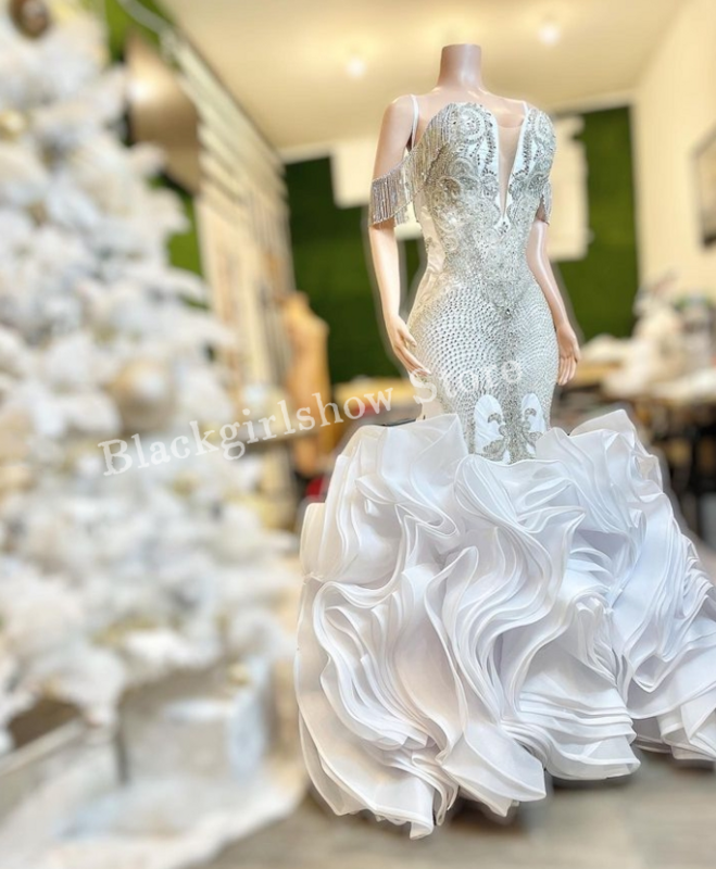 Sparkling White Diamante Wedding Dress 2024 For Women Luxury Crystal Rhinestone Corset Bridal Lace Dress Vestido De Novia