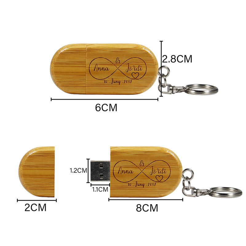 Wooden Gift Box Pen Drive With Key Chain USB Flash Drives Free Custom Logo Memory Stick 64GB/32GB/16GB/8GB/4GB Walnut U Disk