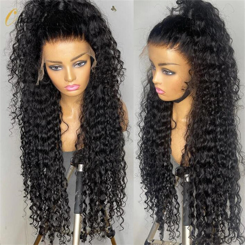 26“ Nature Long Soft Glueless 180Density Black Kinky Curly Lace Front Wig For Women BabyHair Preplucked Heat Resistant Daily