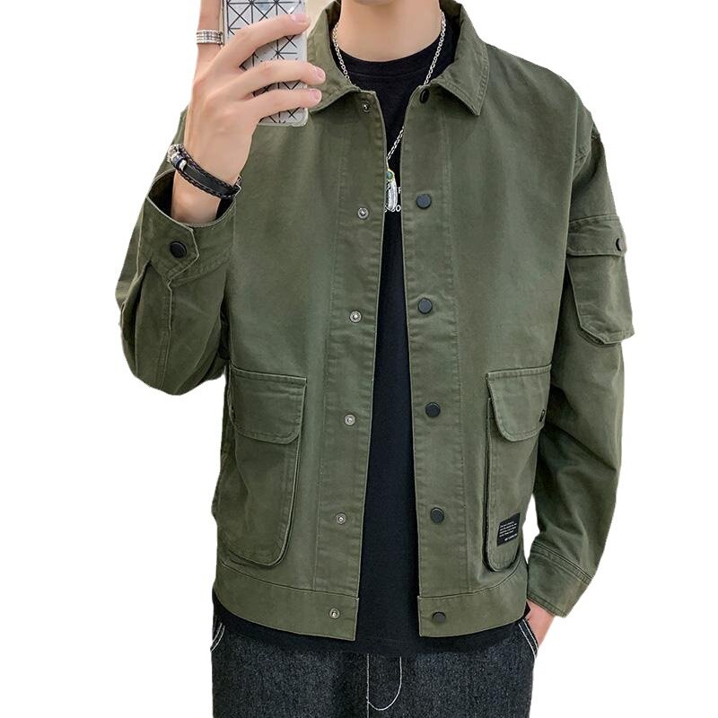 Men's Casual Jacket Spring Autumn Button Lapel Work Coat New Solid Color Multi-pocket Tops Men Fashion High Quality