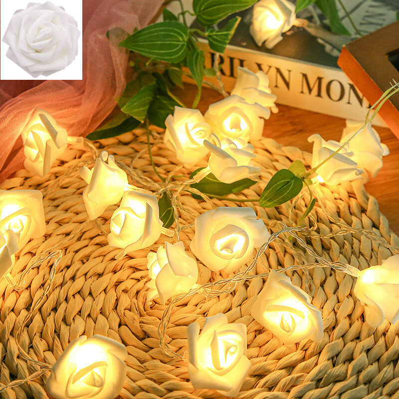 Lampu Peri Bunga Mawar LED 2M 20LED Baterai Lampu Tali Liburan Natal Valentine Dekorasi Karangan Bunga Pernikahan