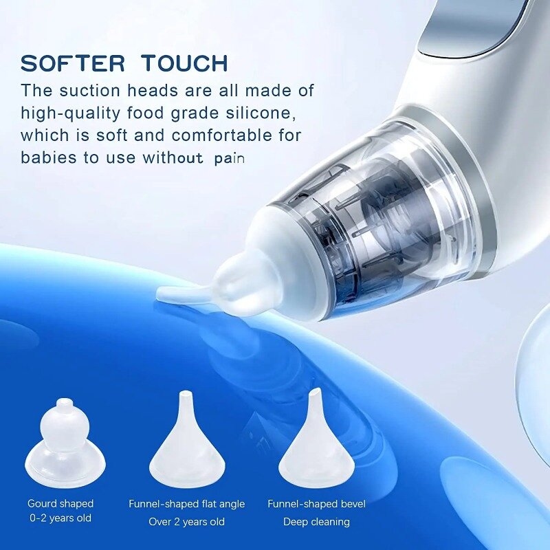 Baby Electric Nasal Aspirator Nose Suction Device with Food Grade Silicone Mouthpiece 3 Suction Modes and Soothing Music
