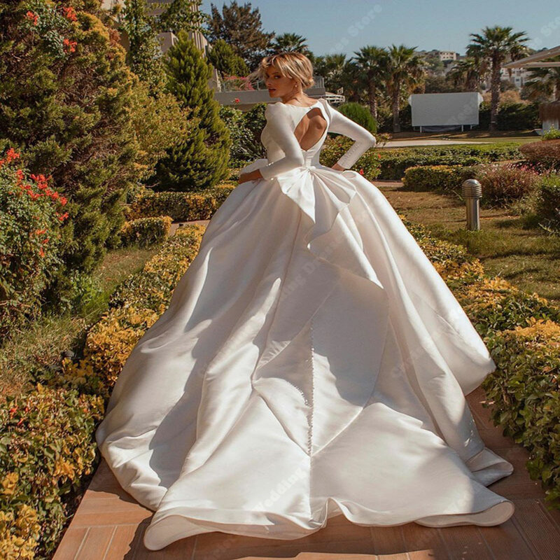 Gaun pernikahan permukaan Satin bercahaya sederhana gaun pengantin A-line elegan putri klasik kustom terbaru 2024