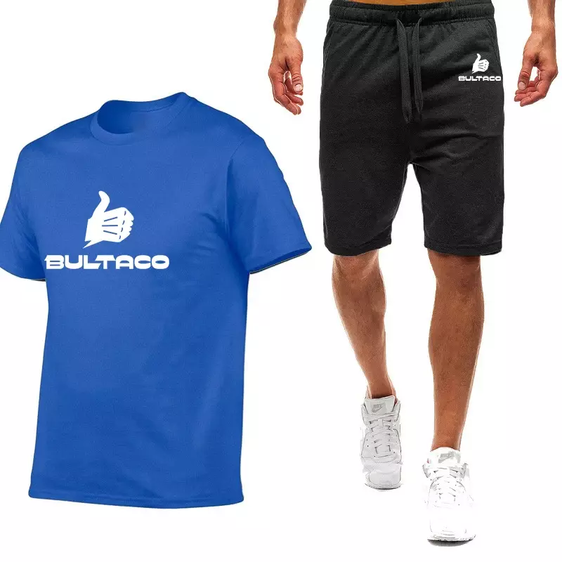 Bultaco Cemoto Motorcycles 2024 New Men Summer Hot Sale 9 Color Short Sleeve Two Piece Set T-Shirt Shorts Outdoor Breathable