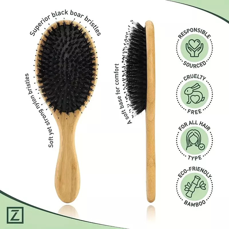 Natural Boar Bristle Hair Brush Bamboo Handle Hair Comb Anti-static Scalp Massage Comb Gasbag Detangling Hair Brush Styling Tool