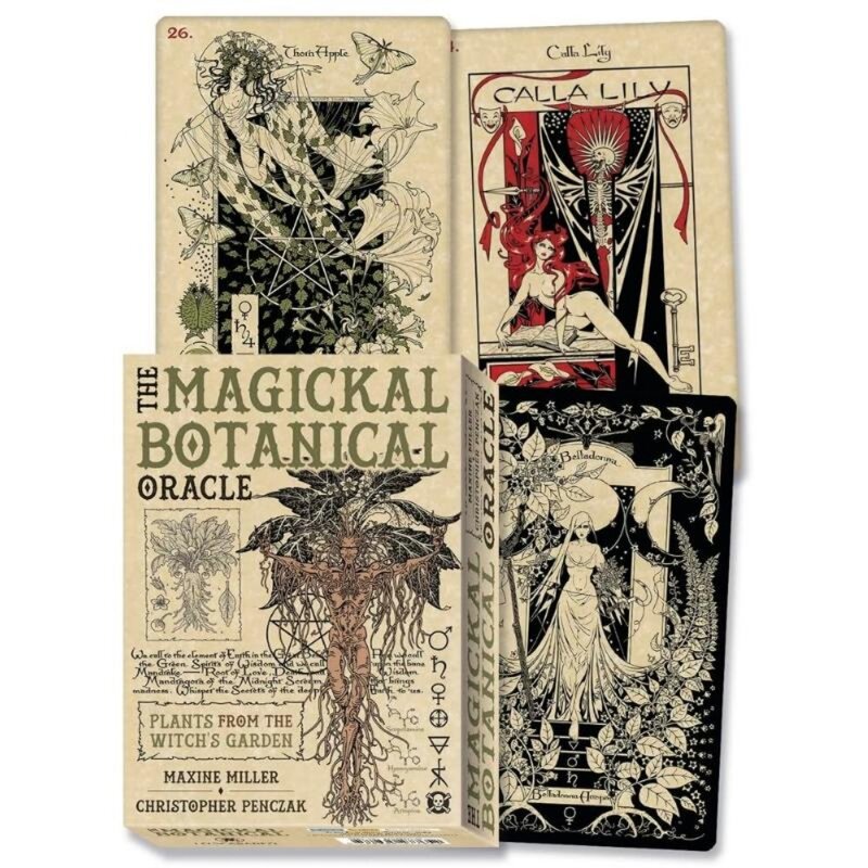 Cartões botânicos mágicos do oráculo, plantas do jardim da bruxa, 33pcs, 10.4x7.3cm