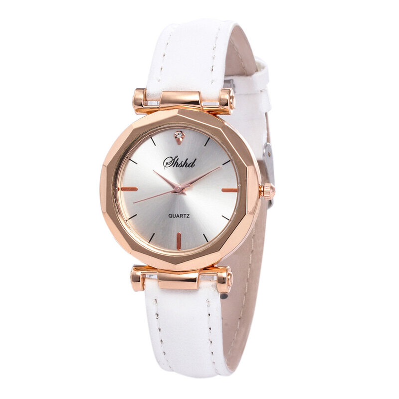 Jam tangan wanita modis kasual kulit jam tangan kristal kuarsa Analog mewah jam tangan gelang untuk wanita
