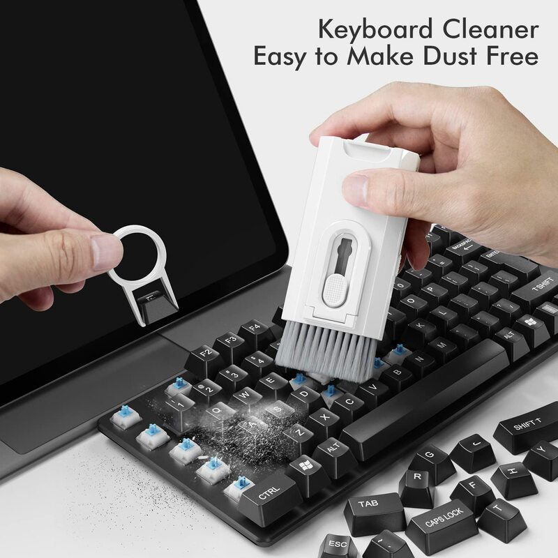 8 in 1 Kit pembersih Keyboard komputer, sikat pembersih earphone pena untuk Headset alat pembersih ponsel IPad penarik kunci