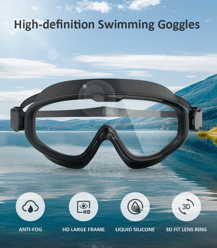 Occhialini da nuoto con montatura grande per uomo donna occhiali da nuoto impermeabili occhiali da immersione antiappannamento HD occhiali da nuoto