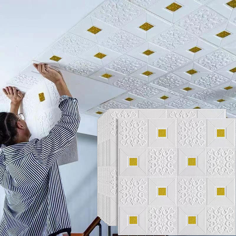 Papel tapiz de techo de gran tamaño, 3D impermeables pegatinas de pared de ladrillo, espuma autoadhesiva, decoración de pared, 70x70cm, 10 Uds.