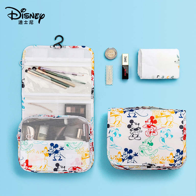 Disney Mickey Mouse tas kosmetik portabel, tas penyimpan multi guna, koin PU, dompet kartun Minnie, casing penyimpan riasan
