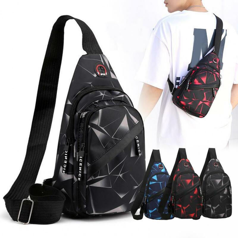 Men Crossbody Bag Geometric Print Adjustable Strap Sling Bag Casual Oxford Cloth Sports Single Shoulder Sling Phone Pouch