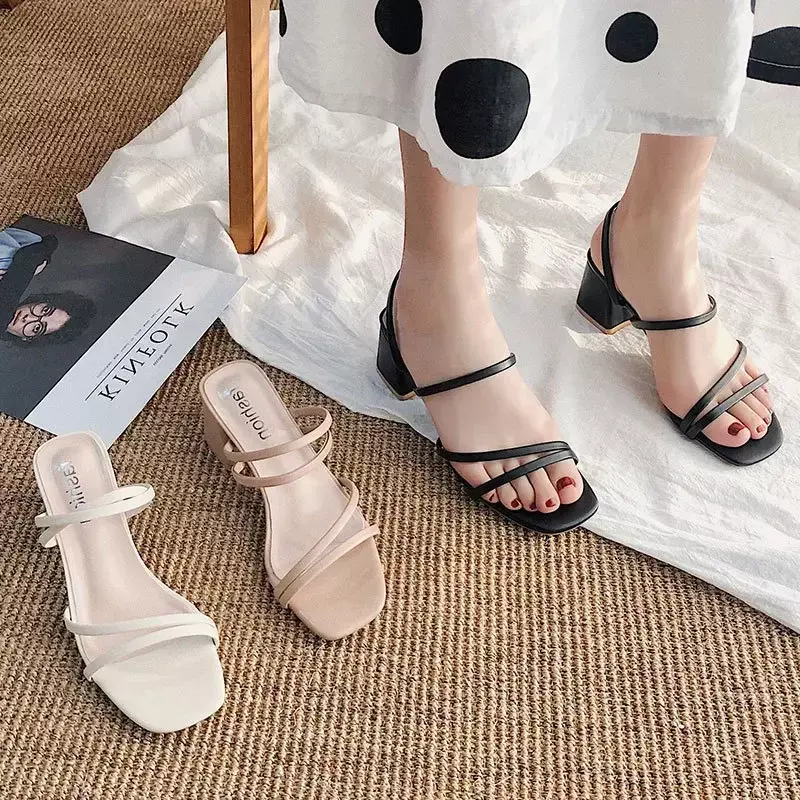 New Fashion Summer Female Sandals Sexy Ladies High Heels Square Open Toe Shoes Women Sandals for Women Size 35-42