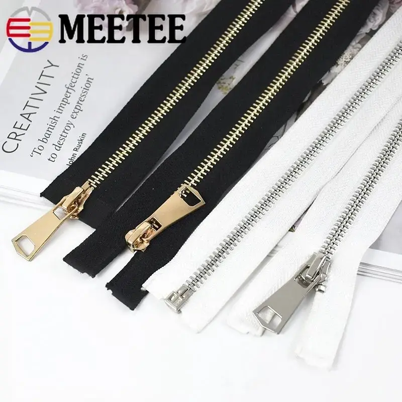 Meetee 5 #60-150Cm Dây Kéo Kim Loại Kết Thúc Mở Đơn/Đôi Thanh Trượt Dài Dây Kéo Quần Áo Xuống Áo Khoác áo Khoác Khóa Kéo DIY Phụ Kiện May Vá