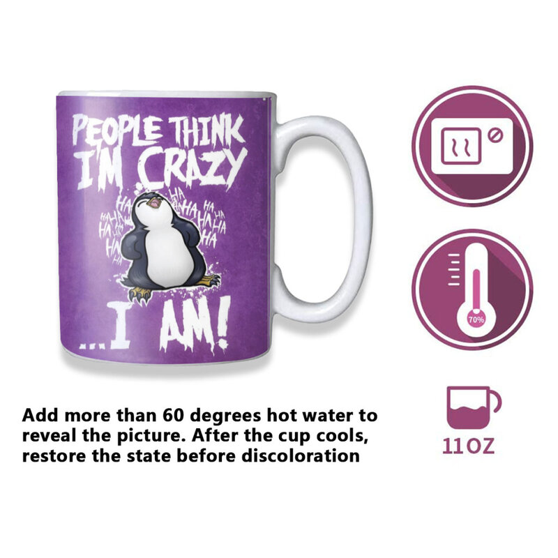 クレイジー-p-ペンギン漫画セラミックコーヒーマグ、色変更ティーカップ、ミルクカップ、面白いギフト