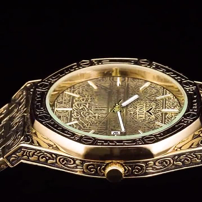 2023 Retro rzeźbiony zegarek kwarcowy męski złoty ze stali nierdzewnej zegarek na rękę ze stali nierdzewnej relogio masculino montre homme do dropshipping