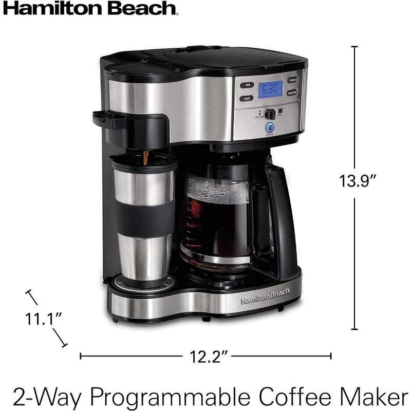 Mesin Espresso botol kaca hitam 2 arah, mesin pembuat kopi tetes dapat diprogram 12 cangkir dapur dan rumah