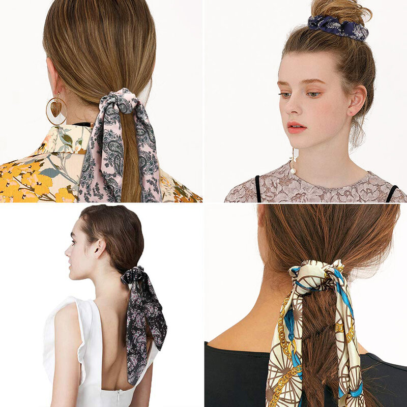 New Fashion Leopard Print Scrunchie Women Hair Scarf Elastic Hairband Bow Hair Rubber Ropes Girls Hair Ties Accessories