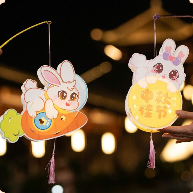 โคมไฟเทศกาลหยกกระต่ายกลางฤดูใบไม้ร่วงชุดโคมไฟทำมือเด็กทำด้วยมือเรืองแสงน่ารักชุดของเล่นงานฝีมือ PP การ์ตูน