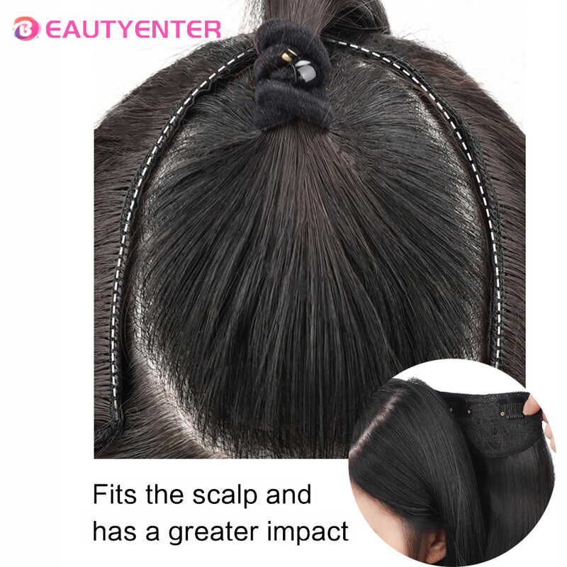 BEAUTY-Extensión de cabello sintético en forma de U para mujer, extensiones de cabello largo y liso con Clip, cabello falso negro, piezas de cabello Ren