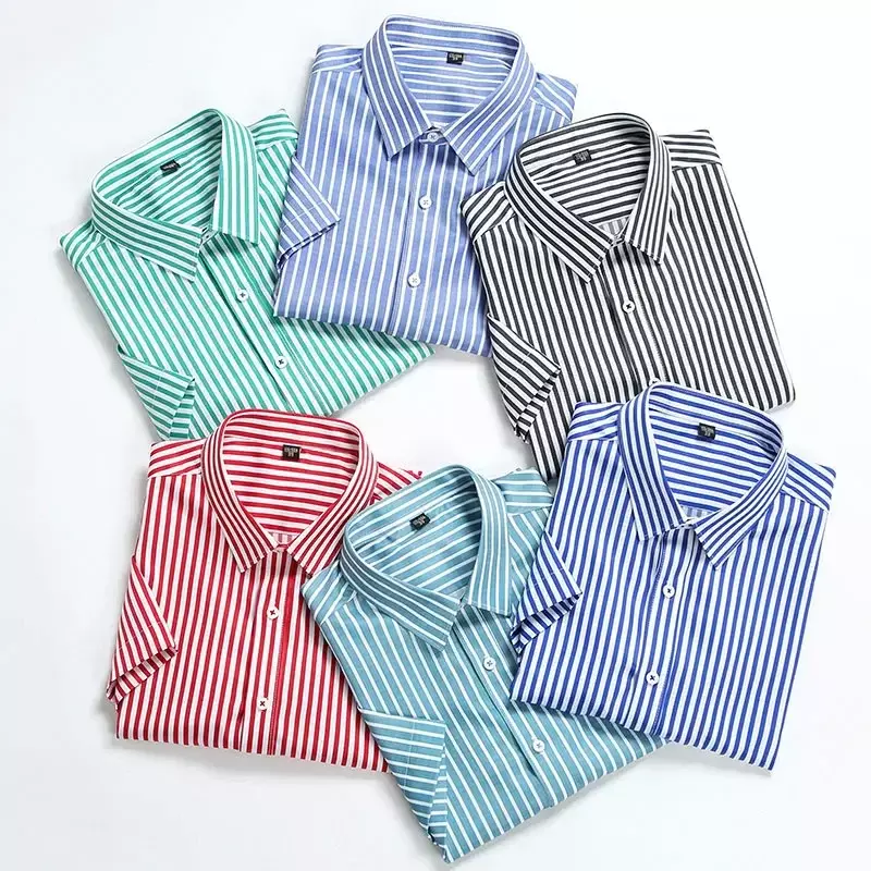 Рубашка мужская стрейчевая с коротким рукавом, люксовая Повседневная сорочка в полоску, классическая деловая классическая, лето