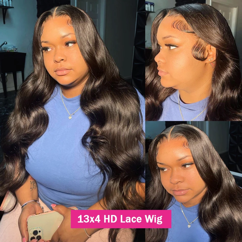 13x4 HD Transparent Body Wave Lace Front Peruvian Human Hair Wigs For Black Women 30 32 Inch Pre Plucked 13X4 Lace Frontal Wig