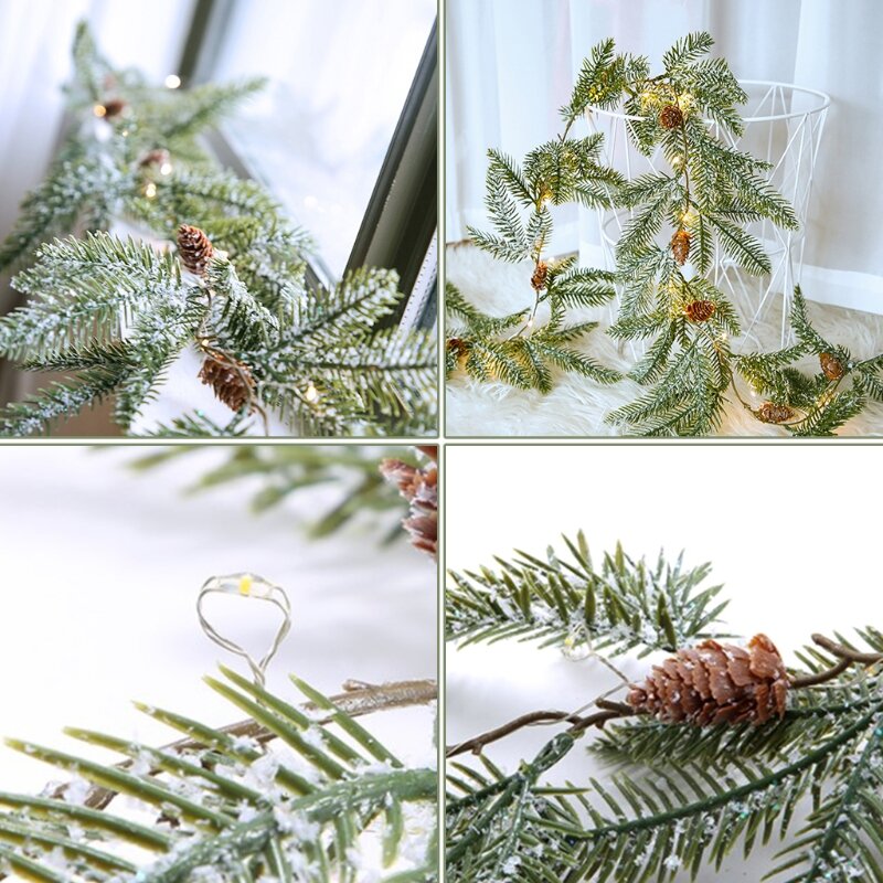 Ghirlanda Natale con luci a forma ago pino per decorazione albero Natale della festa in casa fai da te