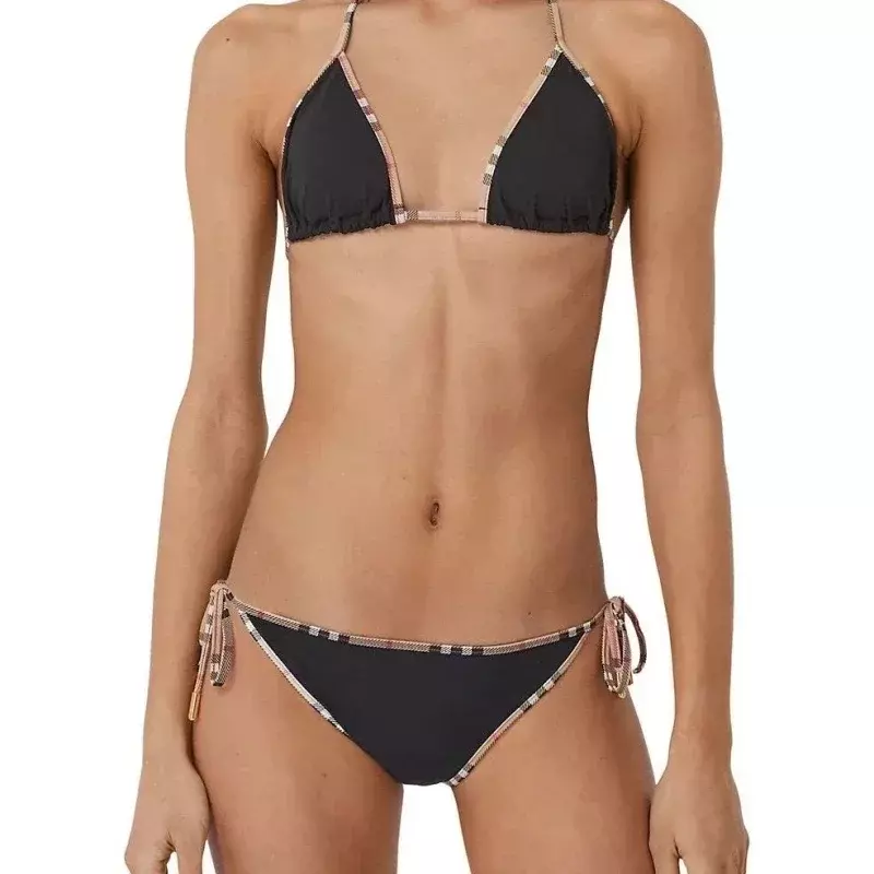 Set Bikini seksi wanita baju renang baru 2024 Bikini pantai kotak-kotak dua potong