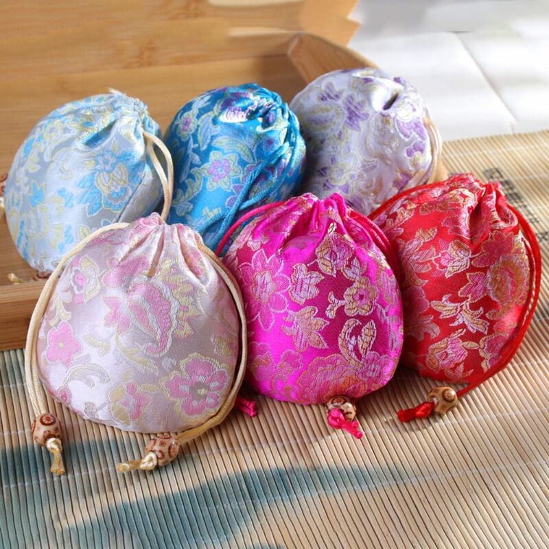Estilo chinês Bordado Flor Drawstring Bag, Jóias Embalagem, Floral Canvas Flower Handbag, Saco De Armazenamento, Bolsa De Grande Capacidade