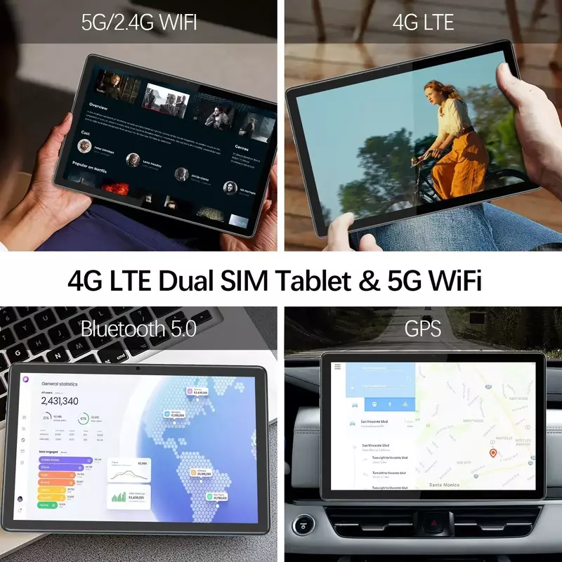 VASOUN 안드로이드 13 태블릿 10.1 인치, 12GB(6 + 6 확장) RAM, 128GB ROM, 옥타 코어, 듀얼 SIM, 4G 잠금 해제, 2.4G, 5G WiFi GPS