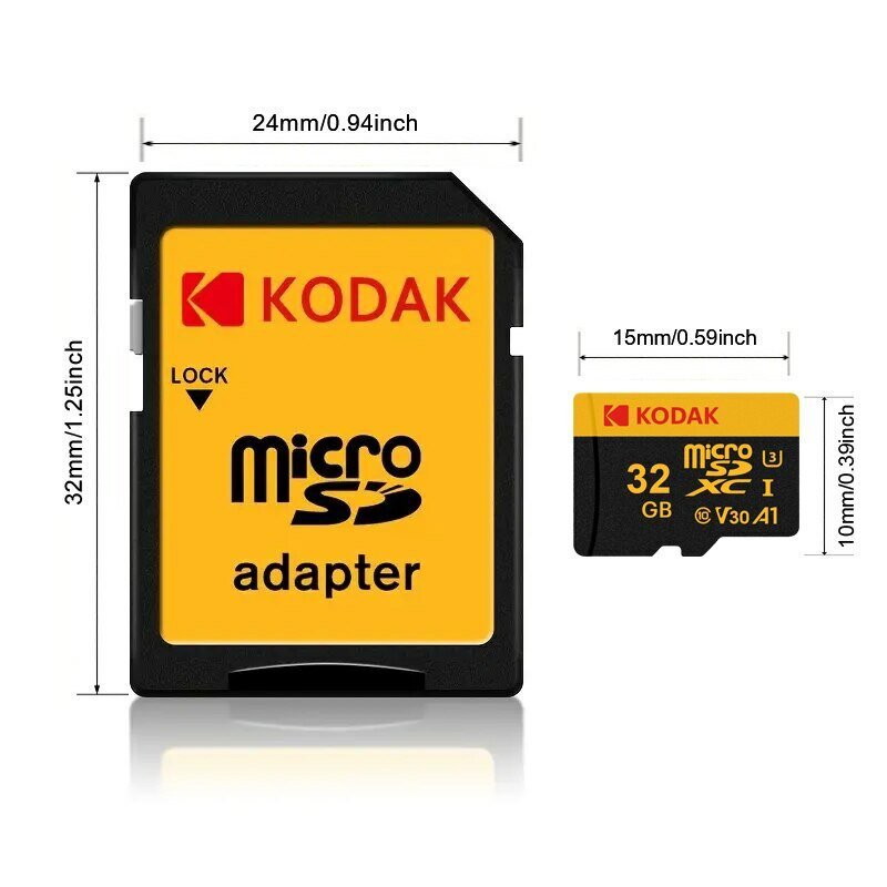 Cartão de Memória KODAK Micro SD, Adaptador de Leitor de Cartão TF, 4K HD, até 90 MB/s, Classe 10, U3, 32GB, 64GB, 128GB, 256GB, 512GB