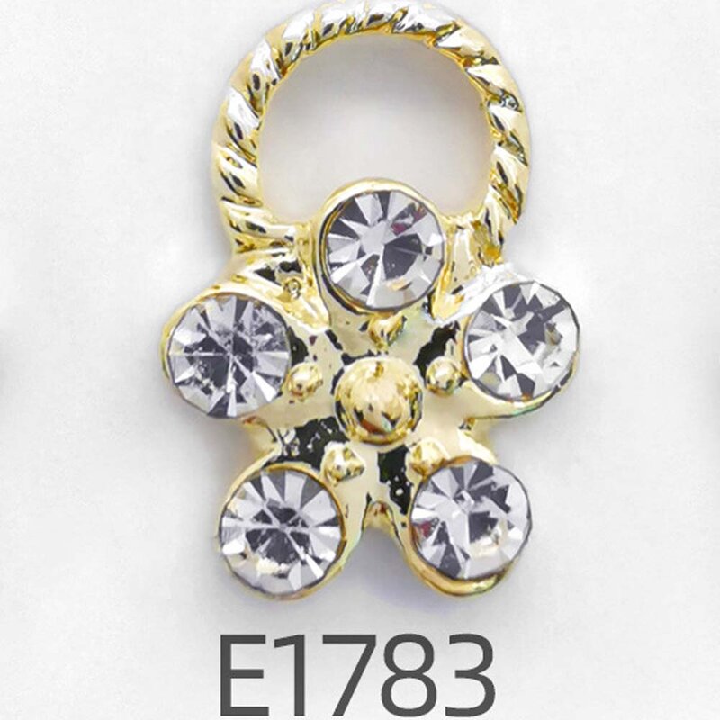 10Pcs 3D Metal Flower Nail Charms Alloy Ring Pendant Accessories Gold/Silver Five Petals Rhinestone Parts Nail Art Jewelry